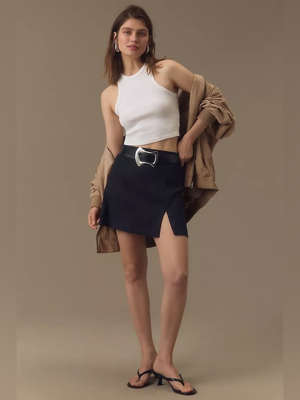 Anthropologie Maeve Gemma Linen Stretch Mini Skirt Black slit reformation Staud